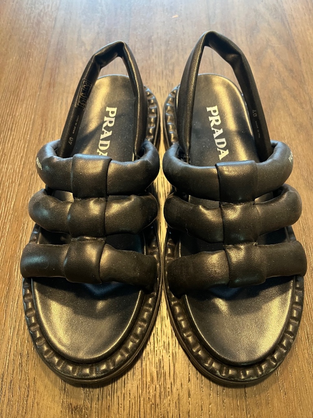 PRADA Black Nappa Leather Padded Slides Women’s 10/IT40